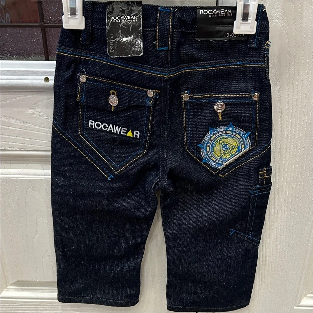Rocawear Dark Denim Jeans with Yellow and Blue Stitching - Picture 11 of 12
